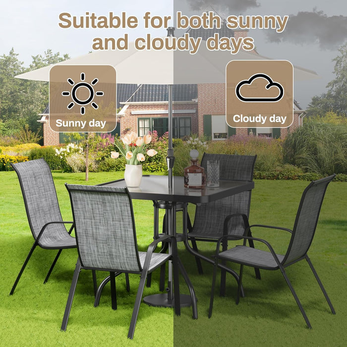 Patio Dining Set 5 Pieces, All Weather Outdoor Furniture W/30"X 30" Table and 4 Stackable Textilene Chairs, Metal Table and Chairs for Lawn, Garden, Poolside, Backyard (Umbrella Not Included)