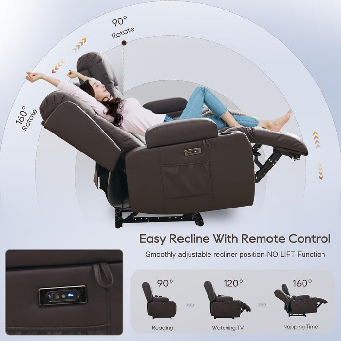 Power Loveseat Recliner Sofa, Home Theater Seating with Console, PU Leather Reclining Sofa with 4 Colors LED Lights, AC Outlets, USB-A/C Ports and Cup Holders(Brown, 2-Seater) | Electric Control, Bluetooth Speaker, Vibration Massage, Waist Heating, 4 Colors LED Strips, Charging Interface