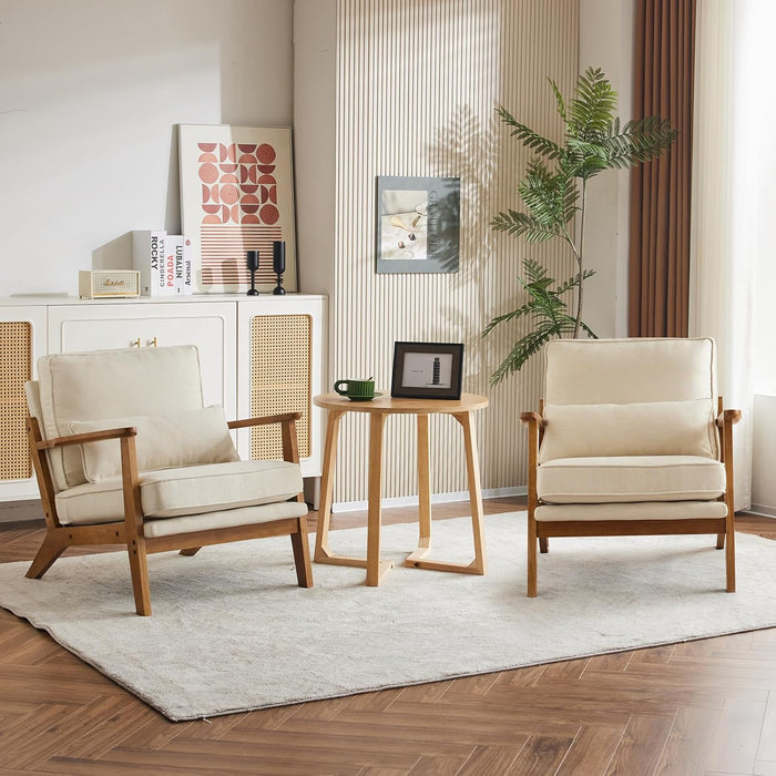 Beige Linen Mid Century Upholstered Armchair Lumbar