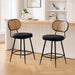 Counter Height Bar Stools Set of 2, 26" Seat Height Barstools with Rattan Back and Metal Legs, Upholstered Faux Leather Bar Chairs for Kitchen Island, Home Bar, Black