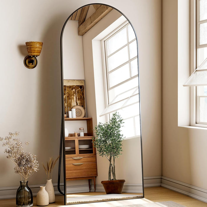 24X68 Black Arched Full Length Mirror Floor Mirror with Metal Frame