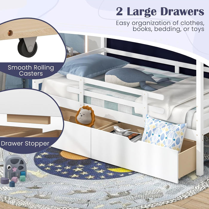 White Twin Montessori House Bed Frame With Drawers