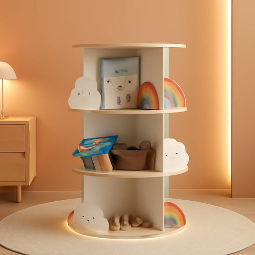 Rotating Kids Bookcase ThreeSixty Degree White Wooden