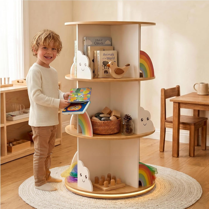 Rotating Kids Bookcase ThreeSixty Degree White Wooden