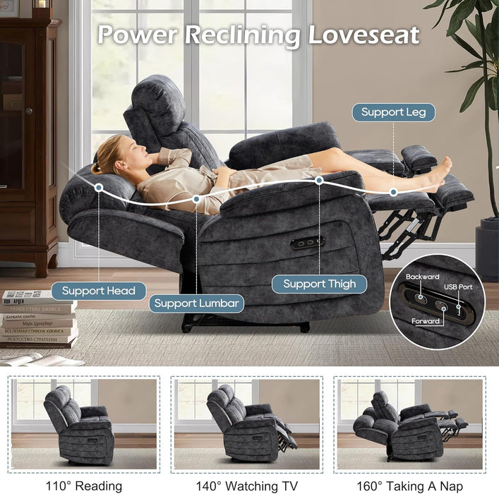 Zero Gravity Power Reclining Sofa with Adjustable Headrest, Electric Reclining Couch with Wireless Charge, USB Ports, Power Recliner Sofa 3-Seater with Drop down Table,Cup Holder,Outlet (Grey)