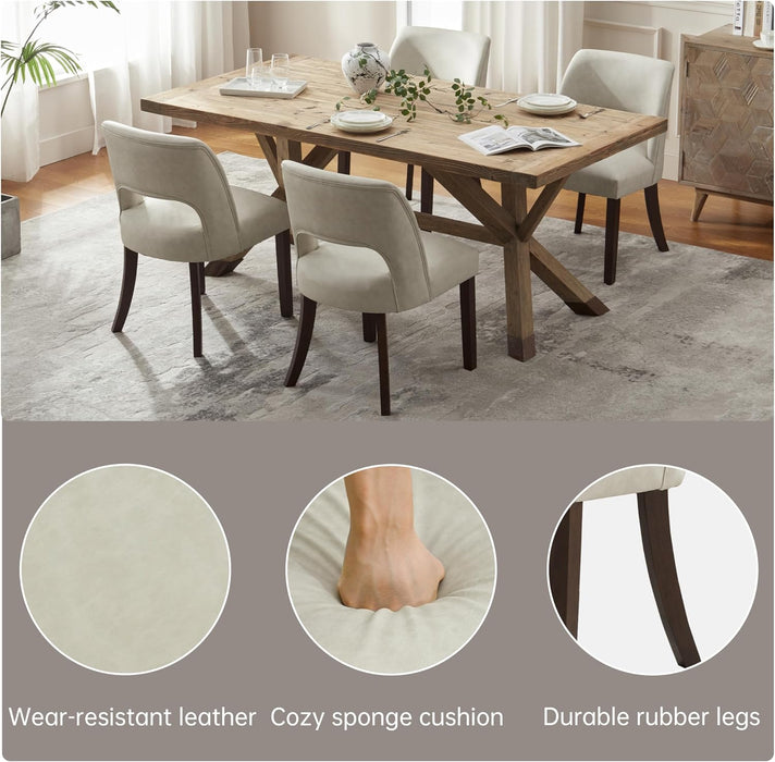 Modern Dining Chairs Set of 2, Faux Leather Upholstered Dining Room Chair Kitchen Chairs, Farmhouse Dinner Chair for Kitchen Dining Room, Beige