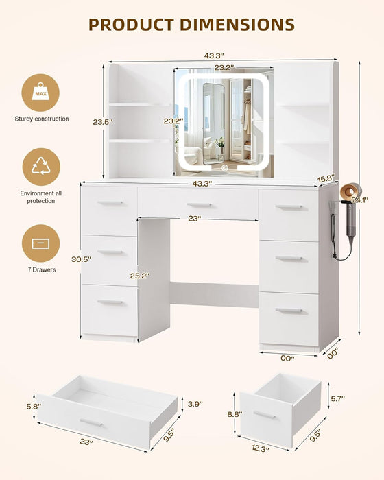 FortyThreeInch Vanity Desk With Integrated ChargingStation