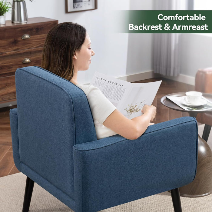 Blue Mid Century Upholstered Fabric Accent Armchair