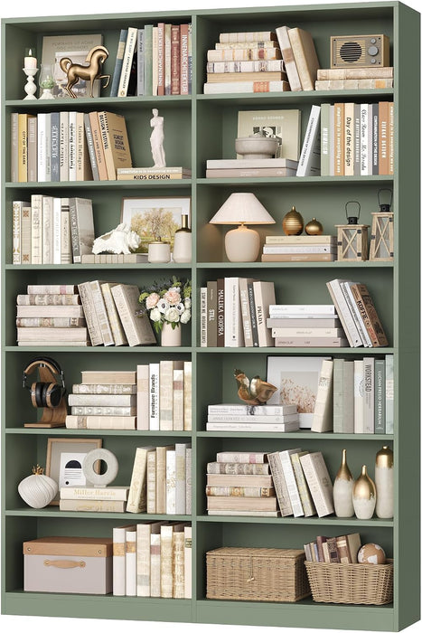 83.7" Tall Bookshelf and Bookcase,7-Tier Double Bookshelves Green