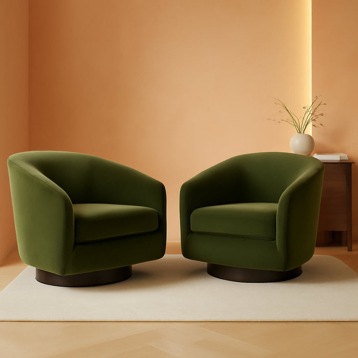Swivel Accent Chair, FSC Certified Upholstered Velvet Barrel Chair for Living Room Set of 2, Fully Assembled, Forest Green