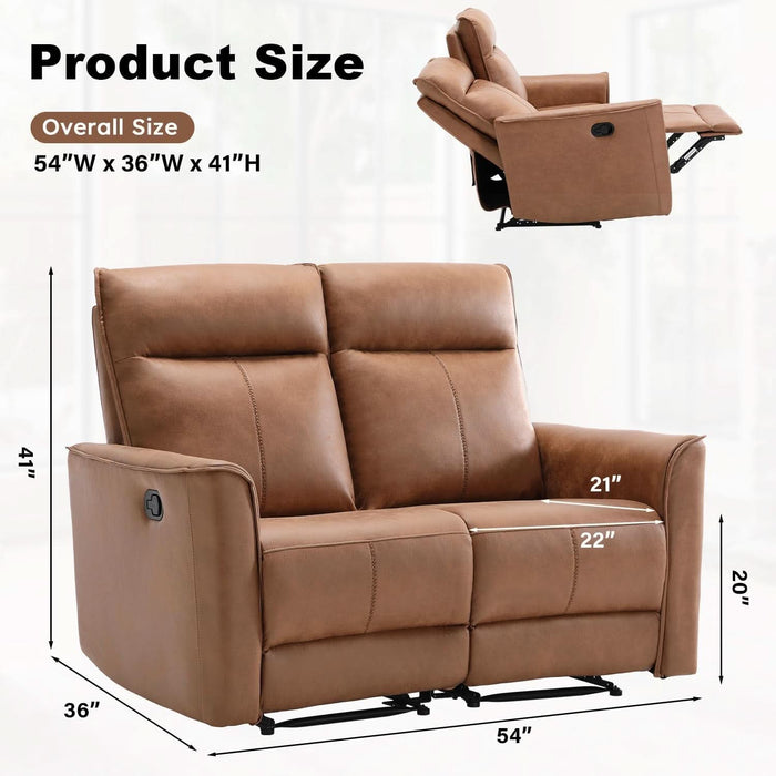 Mnul Loveset Recliner Sof, Wll-Hugger 2 Set Reclining Love Set Couches, Lethire Reclining Sof Set, Double Seter Recliner Chir for Living Room, Office, prtment, Brown