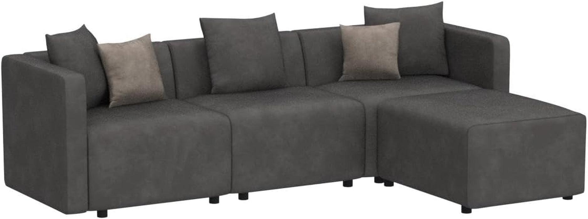 Luxury L-Shaped Upholstery Convertible Modular Sectional Sofa, Contemporary Reversible Couch with Chaise Lounge for Living Room, Apartment, 4 Piece Set, Grey