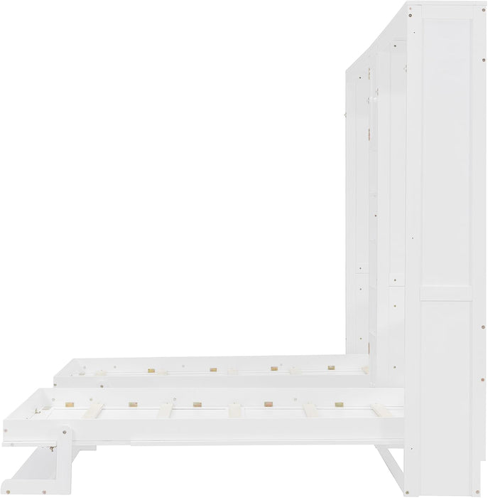 Dual Twin Size Murphy Bed, Twin Wall Beds with Cabinets and Shelves, White