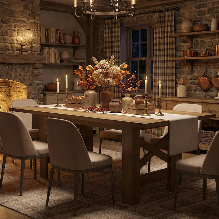 71" Long Dining Table for 6-8, Farmhouse Wooden Barn Kitchen Table for 6, Triangular Legs, Large Dining Room Table W/Thickened Tabletop, Sturdy Frame, for Dinner, Kitchen, Office, Natural