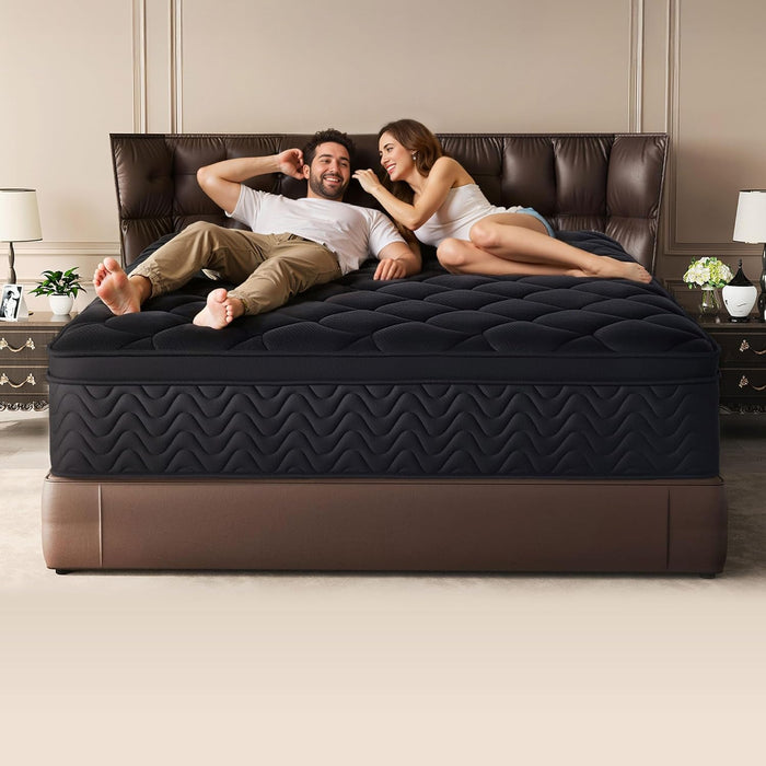 Premium 12 Inch Queen Size Mattress - Black Diamond Quilted, Individual Pocket Spring & Memory Foam Top, Luxurious Support, Pressure Relief