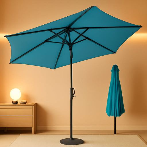 9Ft Patio Umbrella Outdoor - Table Umbrella with Push Button Tilt and Crank, UV Protection, 6 Sturdy Ribs, Market Umbrella for Garden, Deck, Backyard, Lawn, Pool and Beach(Aqua Blue)