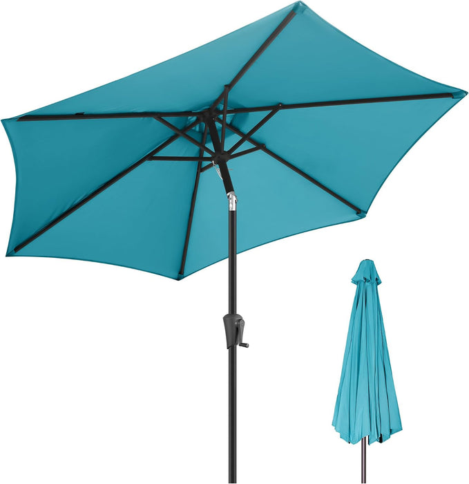 9Ft Patio Umbrella Outdoor - Table Umbrella with Push Button Tilt and Crank, UV Protection, 6 Sturdy Ribs, Market Umbrella for Garden, Deck, Backyard, Lawn, Pool and Beach(Aqua Blue)