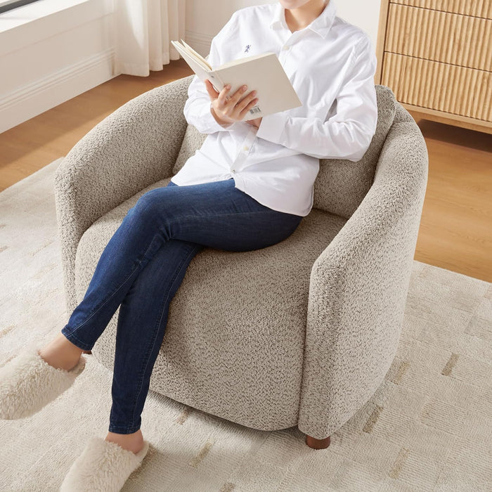 Boucle Accent Barrel Chair Set of 2, Cloud Reading Chair for Living Room & Bedroom, Furry Sherpa Armchair with Cozy Soft Throw Pillow Back, Comfy Upholstered Lounge Chair, Modern Single Sofa Chair