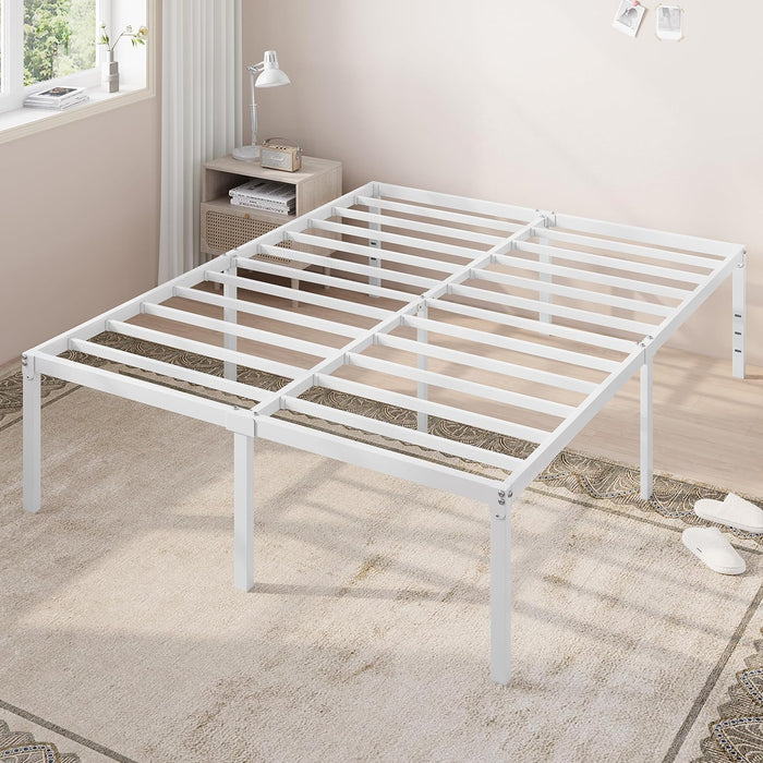 Full Size Bed Frame, 18 Inch Metal Beds with Storage Space, White