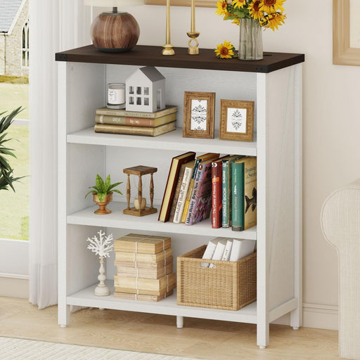 Three Tier TwoTone SolidWood Bookshelf WhiteOak Storage