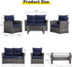 4 Piece Outdoor Patio Furniture Set, Outdoor Sectional Furniture, Wicker Sectional Conversation Sofa Set with Glass Table and Cushions (4 Piece Navy)