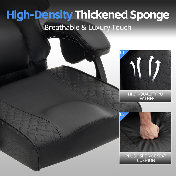 Ergonomic Gaming Office Chair for Adults, Big and Tall Heavy Duty Computer Desk Chair, High Back Video Game Chair with Footrest, Comfortable Leather Home Wide Gamer Chair with Lumbar Support (Black)