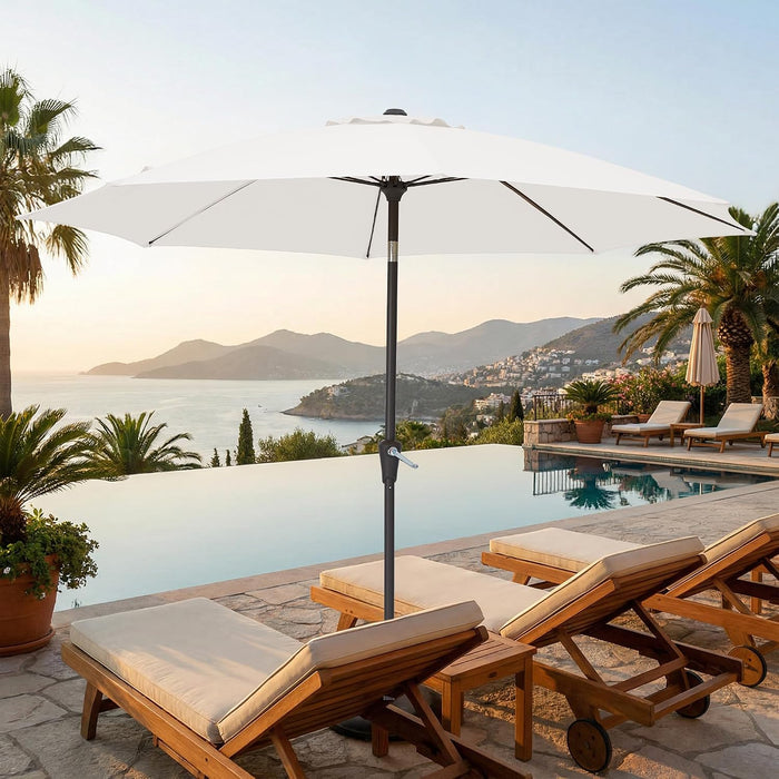 9FT Outdoor Patio Umbrella,Market Table Umbrella with 8 Fiberglass Ribs, Pool Umbrella with Tilt and Crank, UV Protection Lightweight & Wind-Resistant for Lawn, Garden, Deck and Backyard, Cream White