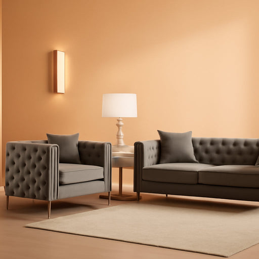 Modern Velvet Fabric Sofa and Loveseat Living Room Set -Gray