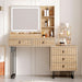 Large Vanity Desk with 3 Color Touch Screen Dimming Mirror, Vanity Desk with Charging Station, Modern Retractable Makeup Dressing Table, Makeup Table with Storage Shelves and 5 Sliding Drawers, Oak
