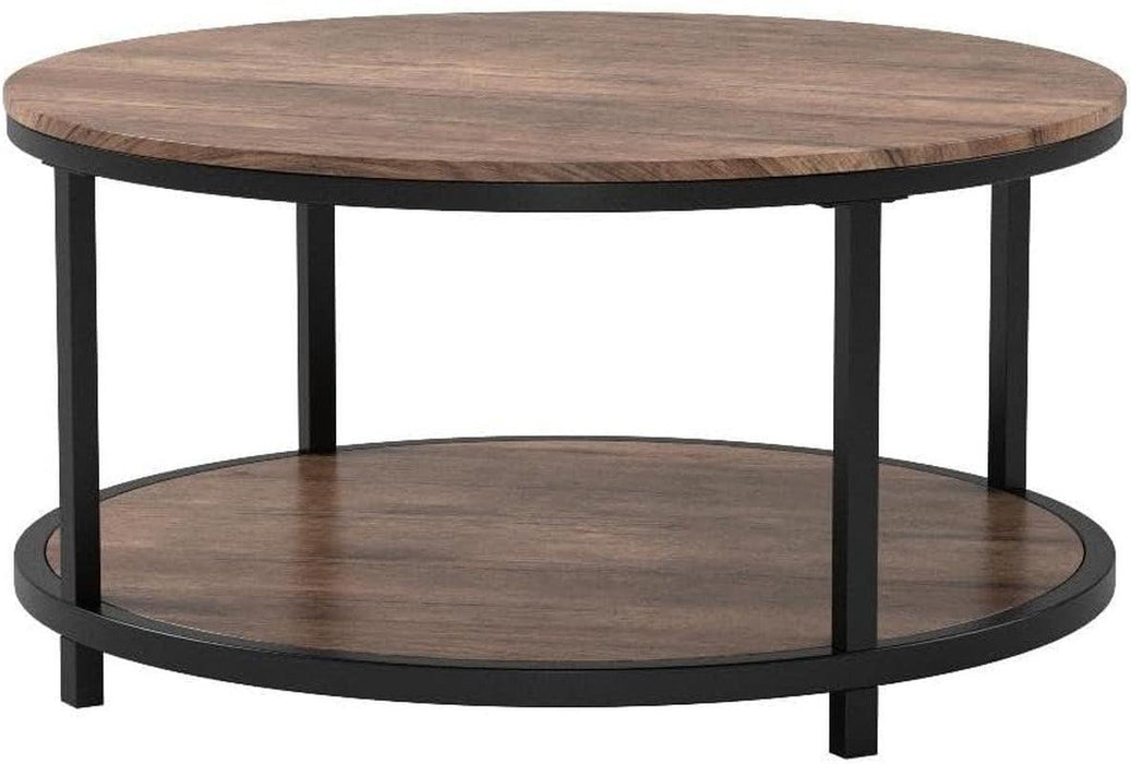 round Coffee Table,36" Coffee Table for Living Room,2-Tier Rustic Wood Desktop with Storage Shelf Modern Design Home Furniture(Light Walnut)