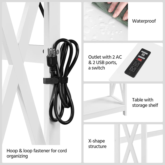Yaheetech Console Table with Power Outlets, 40 Inches Entryway Table with Charging Station, Wood Sofa Table with Storage Shelves, Side Table, for Hallway, Bedroom, Living Room, Foyer, White