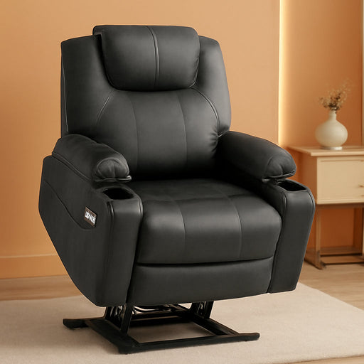 Electric Power Lift Recliner Chair Sofa with Massage and Heat for Elderly, 3 Positions, 2 Side Pockets, and Cup Holders, USB Ports, Faux Leather 7040 (Grey, Medium)