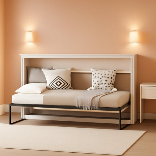 Twin Size Murphy Bed Wall Bed, Folding into a Cabinet, Space Saving Bedroom Furniture for Multipurpose Guest Room, Home Office, Rustic White