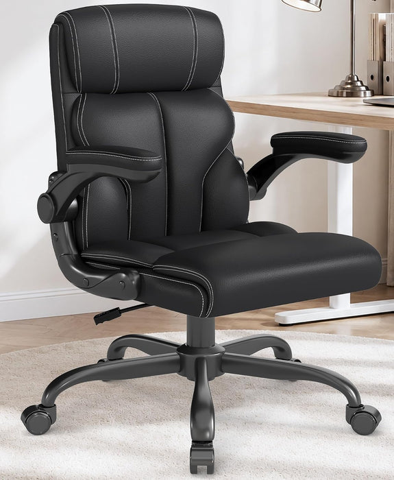 Executive Office Chair, Mid-Back Ergonomic Desk Chair with Flip-Up Arms