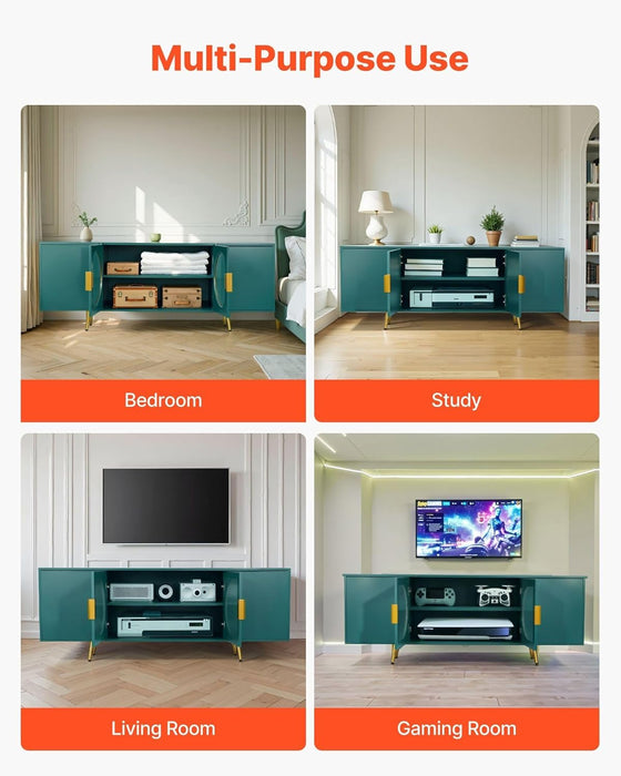 Sleek TV Stand for 75 Inch Screens, Glass Door Entertainment Center with 160 Lb Capacity & Adjustable Storage, Easy Assembly Living Room Furniture ﻿