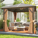 10X10 Outdoor Hardtop Gazebo, Polycarbonate Single Roof Patio Canopy with Curtains and Netting, Brown