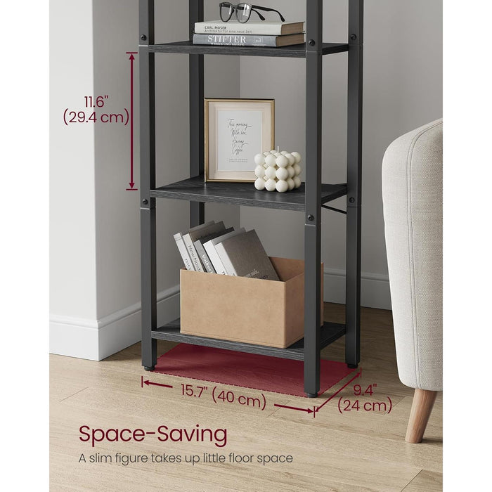 4-Tier Tall Bookshelf, Bookcase with Steel Frame, Book Shelf for Living Room, Home Office, Study, 9.4 X 15.7 X 42.1 Inches, Industrial Style, Ebony Black and Black ULLS099B56