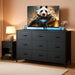 Dresser TV Stand for 55 Inch, Led Dresser for Bedroom, Black Dressers for Bedroom with LED Lights and Charging Station, Chest of Drawers, 9 Fabric Dresser Drawers, Wood Top, Living Room, Closet