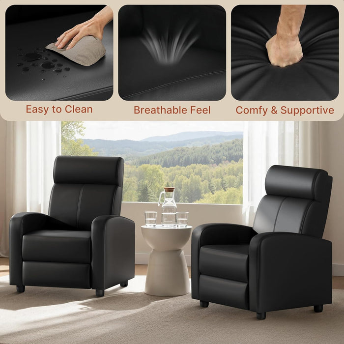 2-Seat Reclining Chair Leather Recliner Sofa Modern Chaise Couch Lounger Sofa for Living Room Home Theater Black