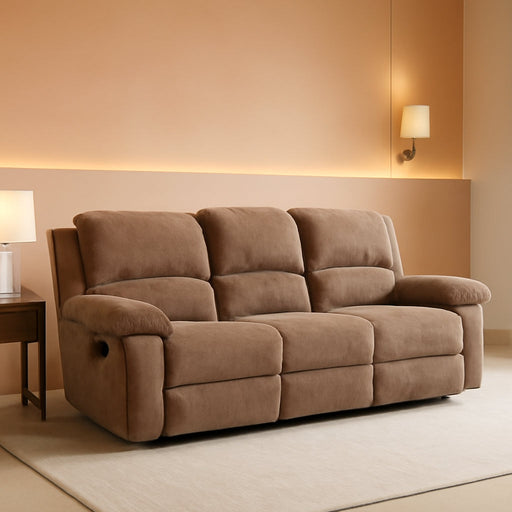 Modern Fabric Recliner Sofa Set, Couch, Loveseat W/Console, Recliner 8093 (Khaki, Sofa) | Breathable Material
