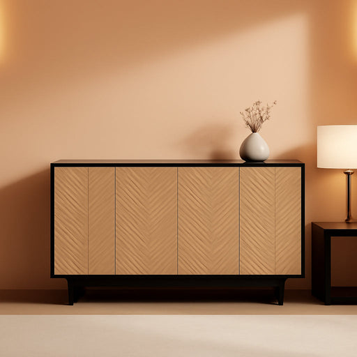Natural Fluted Cabinet With Adjustable Shelves Storage