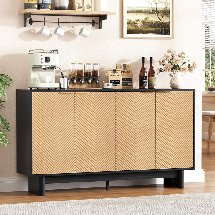 Natural Fluted Cabinet With Adjustable Shelves Storage