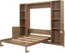 Queen Size Murphy Bed, Farmhouse Wall Bed Frame with Storage Shelves and Cabinets, Can Be Folded into a Cabinet, No Box Spring Needed, Wood