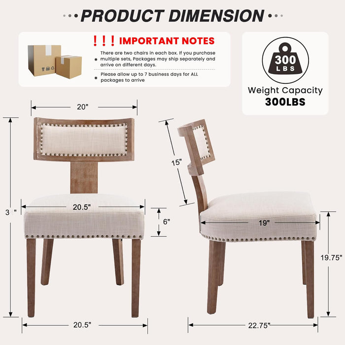 Mid Century Modern Dining Chairs Set of 4, Farmhouse Linen Fabric Upholstered Accent Chairs Curved Nailhead Trim Backrest Kitchen Chairs, with Hardwood Frame, Beige