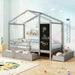 Twin House Bed With GreyWoodFinish Storage Drawers