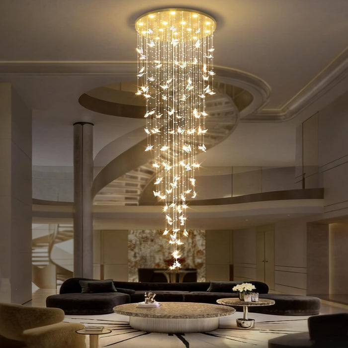 H138 High Ceiling Chandelier - Modern Crystal Raindrop Large Chandelier for Staircase Foyer Entryway Living Room - Dimmable 3000-6000K