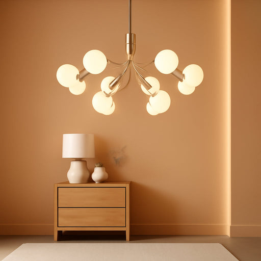 Gold Modern Chandelier 12-Light Glass Globe Ceiling Light Fixtures Mid Century Modern Sputnik Chandelier for Dining Room Kitchen Island Bedroom Living Room