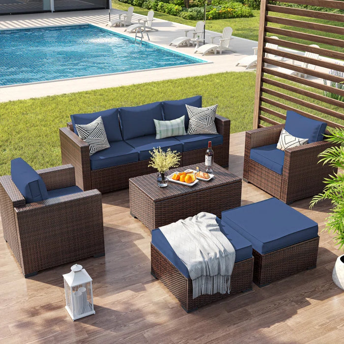 Wicker Sofa Seating Group with Storage Deck Box and Ottomans