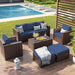 Wicker Sofa Seating Group with Storage Deck Box and Ottomans