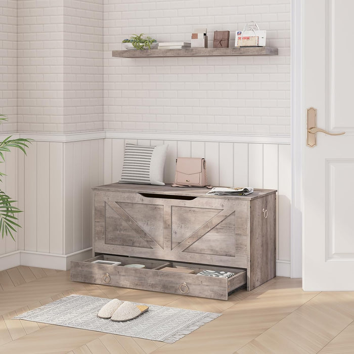 Greige PremiumQuality SolidWood Storage Bench Toy Chest